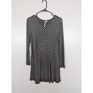 Comfy USA Women's S Long Sleeve V Neck Olive Black Striped Tunic Lagenlook